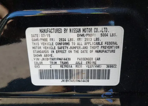 2015 Infiniti Q50 Premium from USA, damaged, VIN JN1BV7AR1FM414439